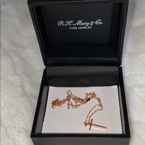Solid 14k Rose Gold Cross Necklace - Picture 4 of 5